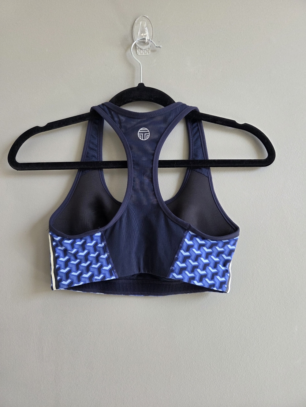Tory Sport Geometric Racerback Sports Bra In Navy Blue Size S - Picture 2 of 5